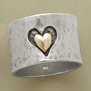 Silver Ring with Gold Heart Accent